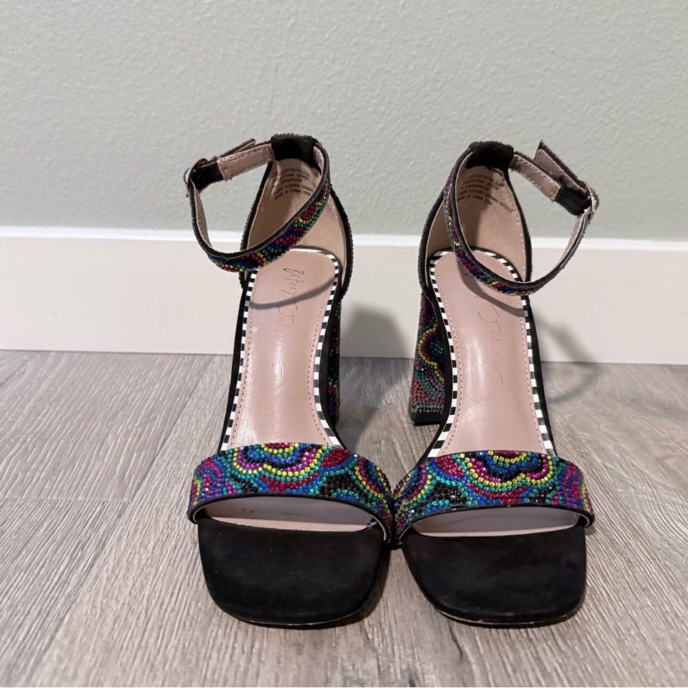 Betsey Johnson Multicolor Beaded Ankle Strap Block Heels - Picture 3 of 9